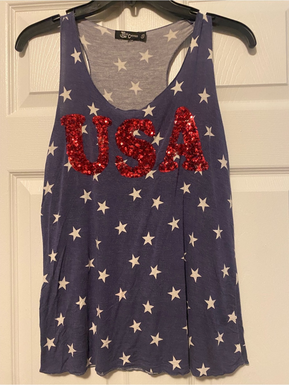 Miss chievous USA tank top patriotic sequins stars small 4th July